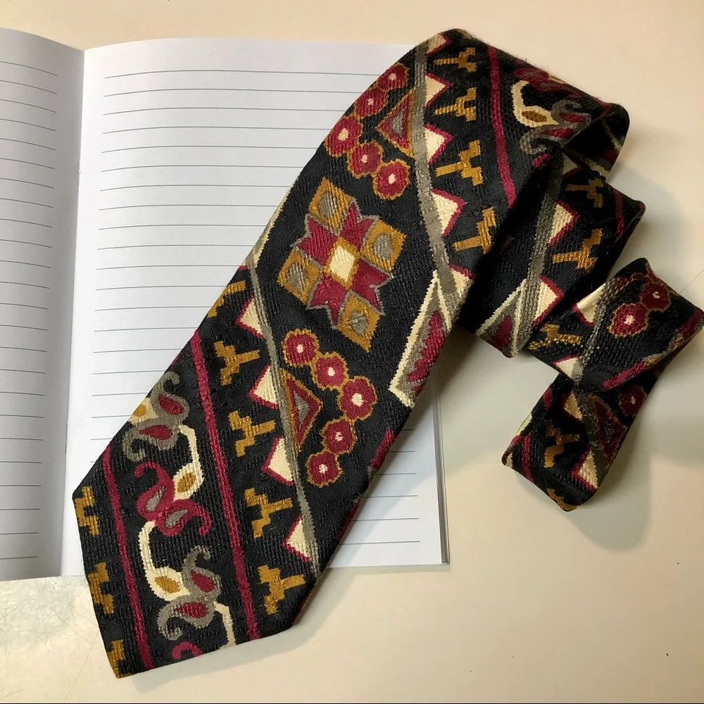 Lands’ Ends Vintage Menswear Brown bohemian print 100% Silk  Neck Tie
